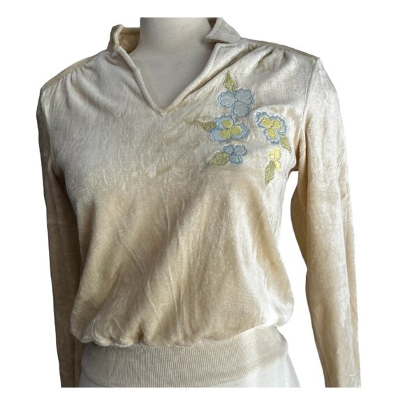 Sultra Vintage 70's Terry Cloth Velour Collared Blouse Long Sleeve Sz Large Yell - Picture 10 of 12